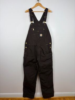 Carhartt Duck Bib Overalls Men 40 x 32 Dark Brown Carpenter Double Knee Relaxed